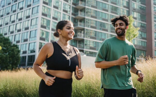 two people running