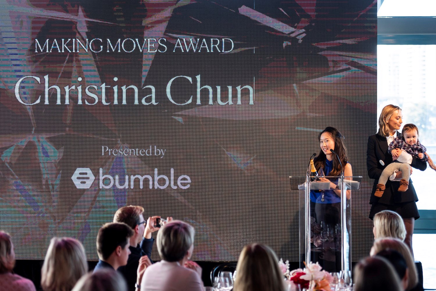 Christina Chun accepts the bumble Making Moves award