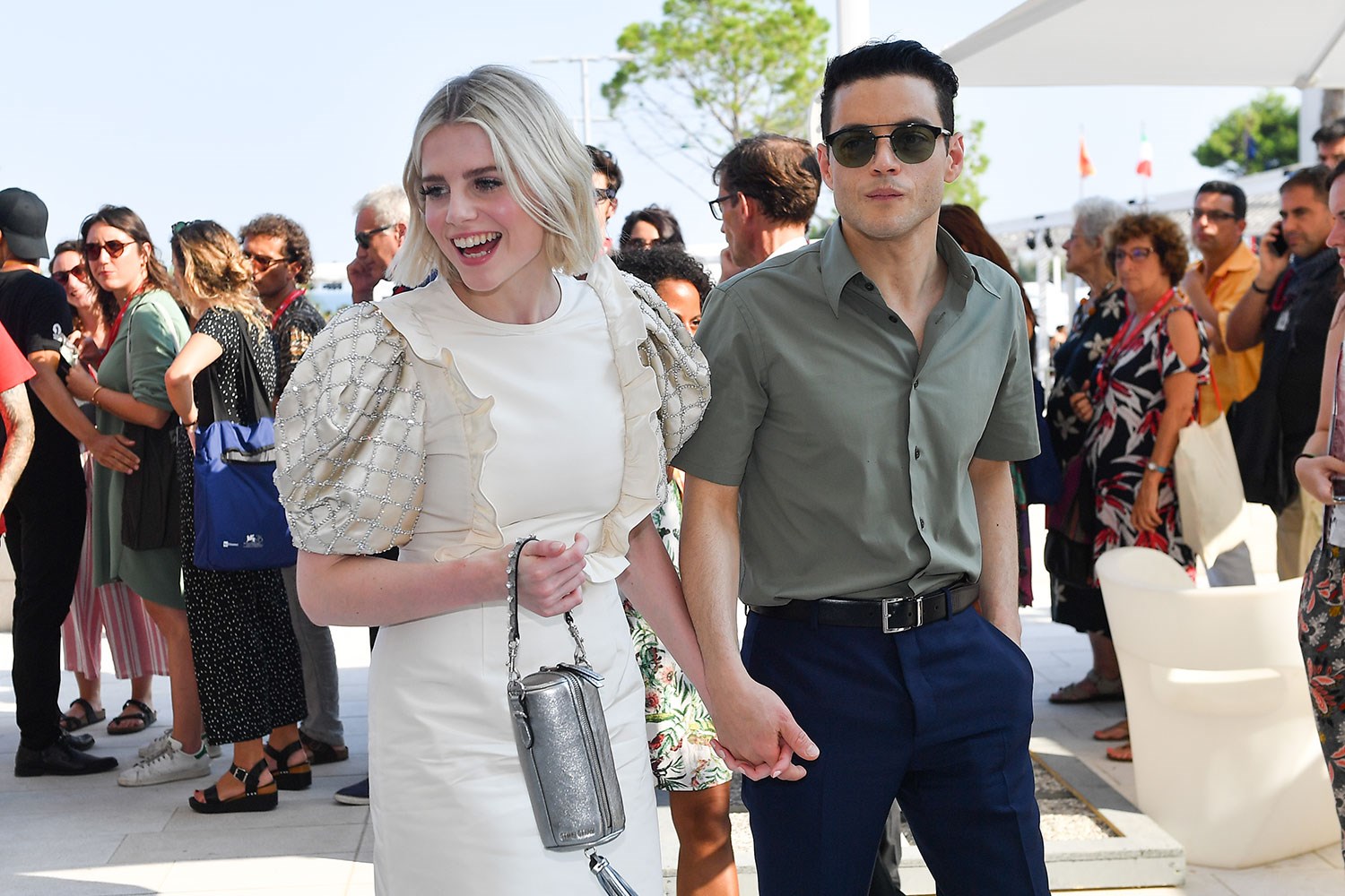 Lucy Boynton & Rami Malek hold hands at Venice Film Festival