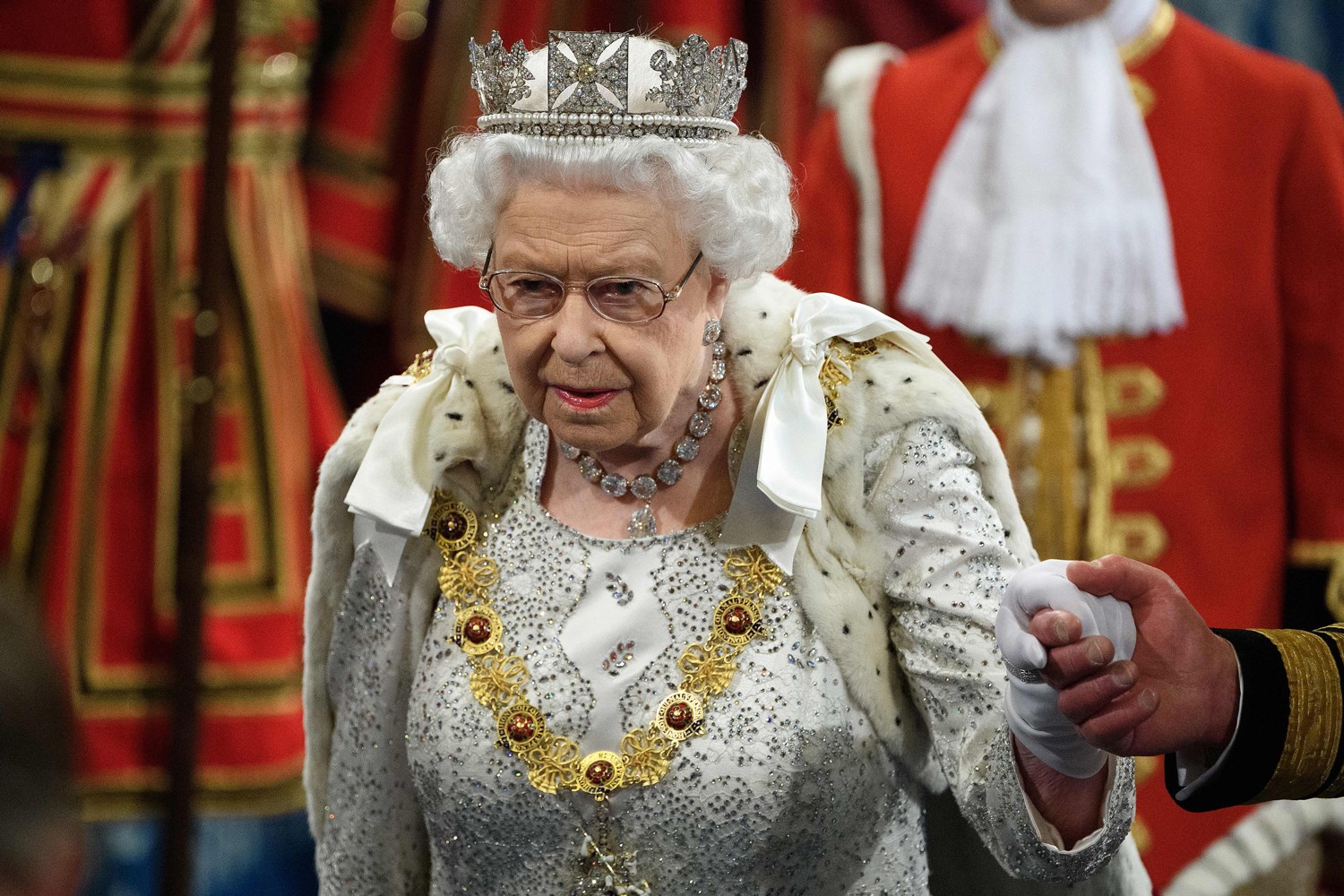 65th State Opening of Parliament Queen Elizabeth II fur cape