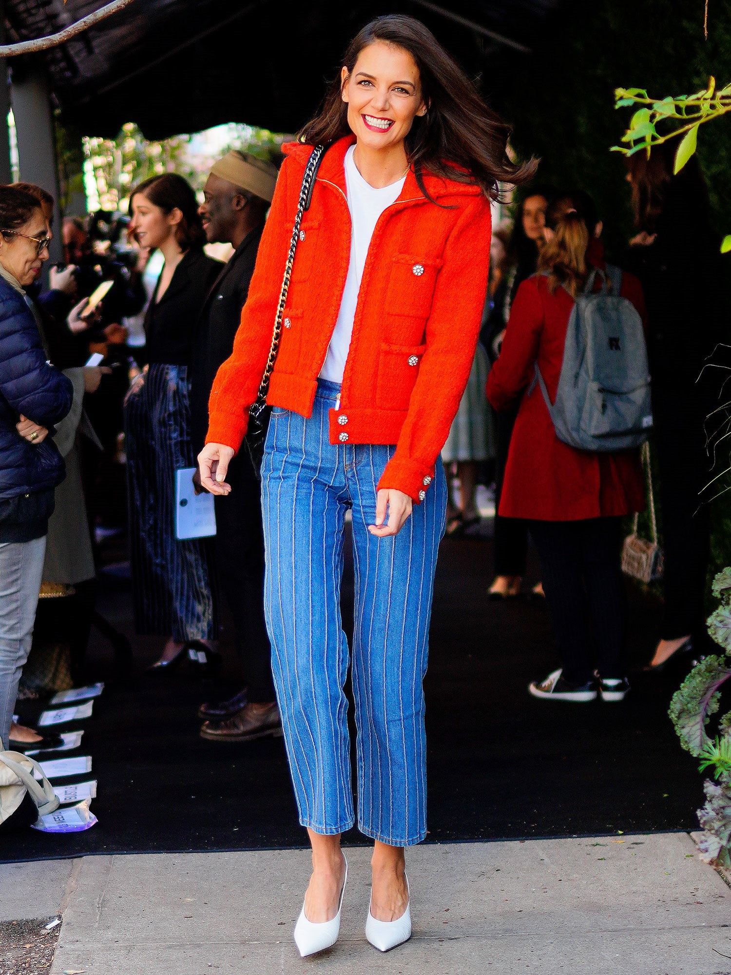 Katie Holmes Chanel Pinstripe Jeans