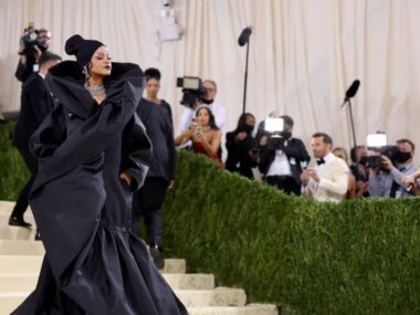 rihanna on the met gala steps in 2022