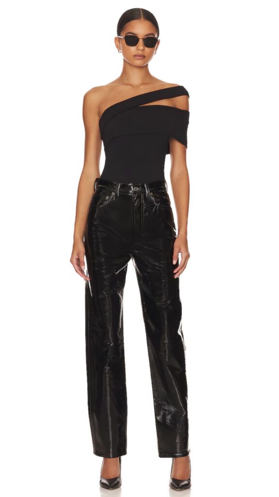 patent leather pants in black