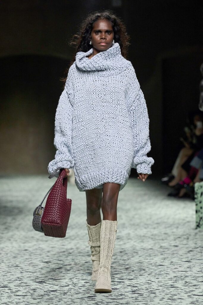 Tarlisa Gaykamangu walking in the Bottega Veneta show in Milan.

