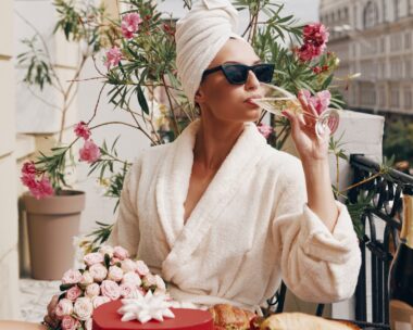 Woman drinking champagne