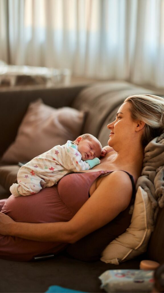 woman with baby on paid parental leave