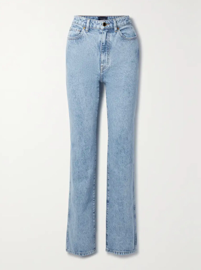 Khaite Danielle high-rise straight-leg jeans in a light blue with acid wash undertones.
