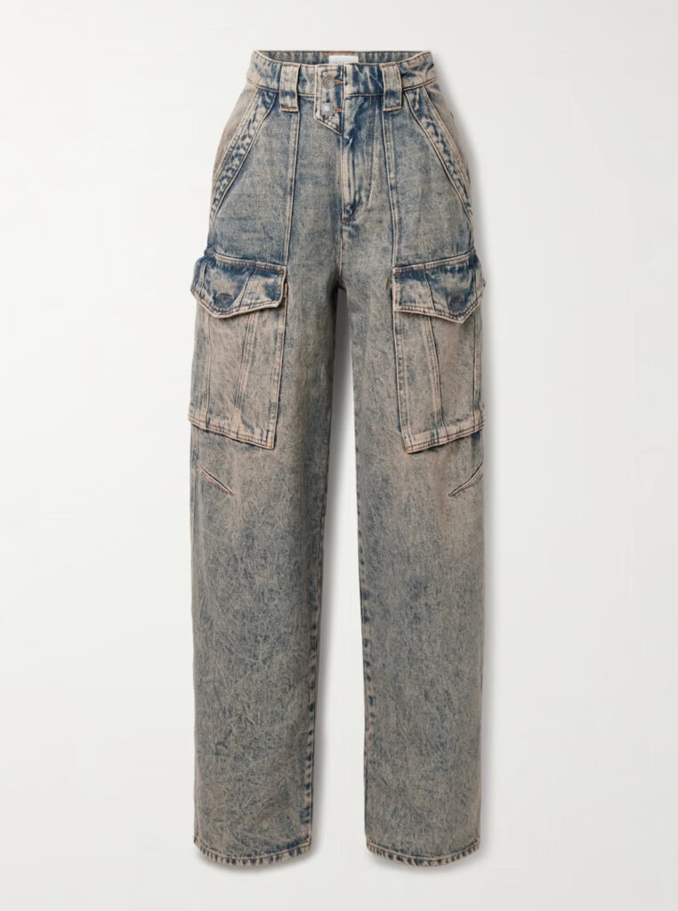 Marant Étoile Heilani high-rise straight-leg cargo jeans in a light denim acid wash.