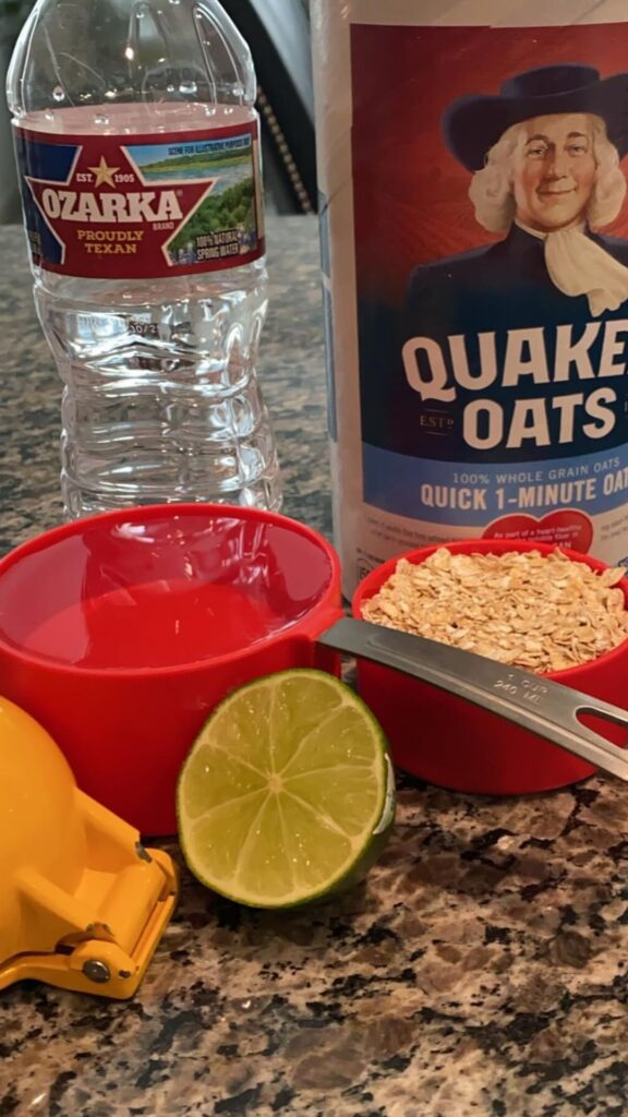 The ingredients for TikTok's 'oatzempic challenge', including water, oats and lime.