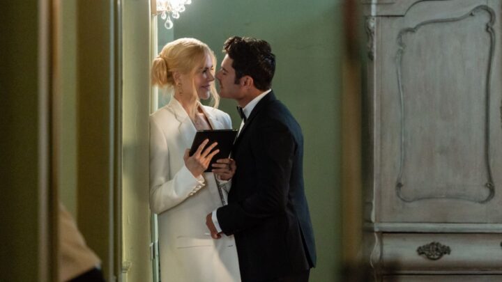 Nicole Kidman and Zec Efron embrace in a still from Netflix rom-com A Family Affair