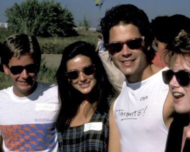 members of the brat pack, Emilio Estevez, Demi Moore, Rob Lowe and Melissa Gilbert in 1985