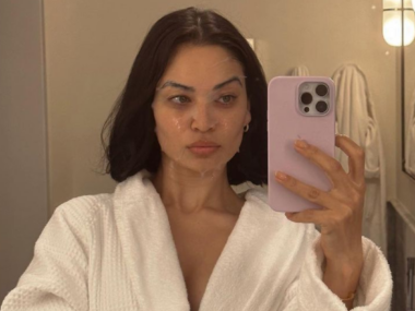 Shanina Shaik in a sheet mask