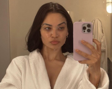 Shanina Shaik in a sheet mask