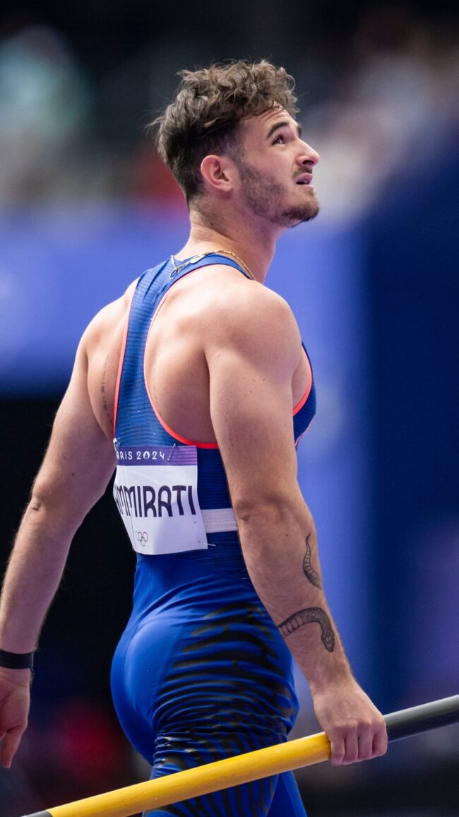 Anthony Ammirati of Team France looks on during the Men's Pole Vault Qualification on day eight of the Olympic Games Paris 2024 at Stade de France on August 3, 2024 in Paris, France.