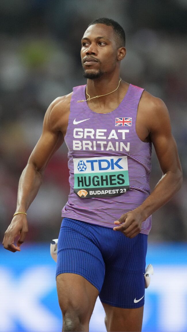 Great Britain's Zharnel Hughes wins the Men's 100m heat 1 on day one of the World Athletics Championships at the National Athletics Centre, Budapest, Hungary.