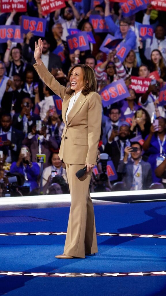 Democratic presidential candidate, U.S. Vice President Kamala Harris speaks onstage during the first day of the Democratic National Convention at the United Center on August 19, 2024 in Chicago, Illinois. Delegates, politicians, and Democratic party supporters are in Chicago for the convention, concluding with current Vice President Kamala Harris accepting her party's presidential nomination. The DNC takes place from August 19-22. 