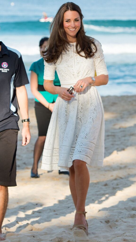 Catherine, Duchess of Cambridge attends a lifesaving event on Manley Beach on April 18, 2014 in Sydney, Australia. The Duke and Duchess of Cambridge are on a three-week tour of Australia and New Zealand, the first official trip overseas with their son, Prince George of Cambridge.