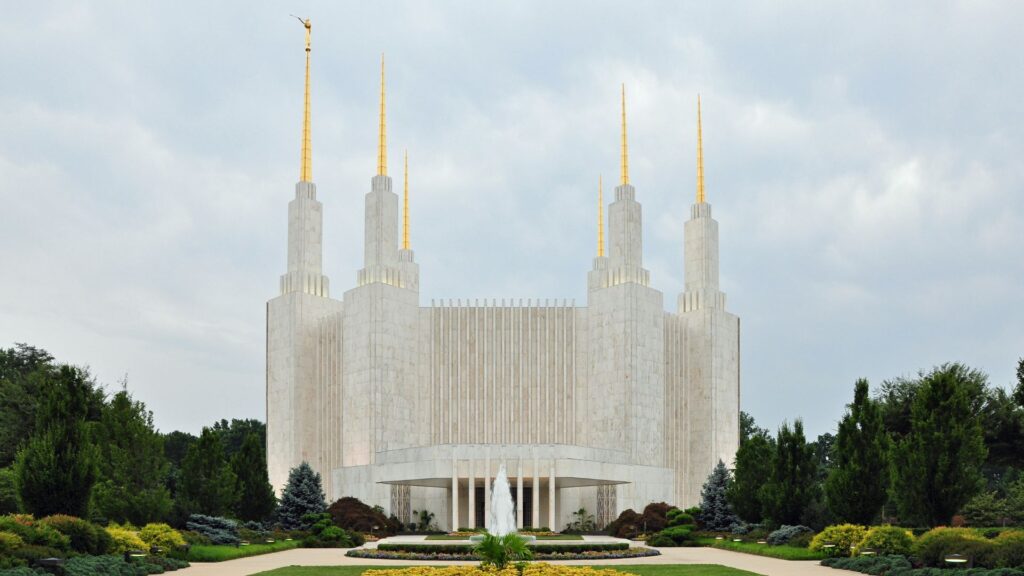 Washington D.C. Temple belonging to The Church of Jesus Christ of Latter-day Saints in Maryland, USA.