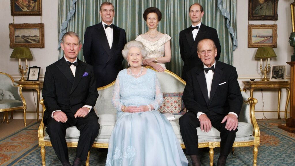 Britain's Queen Elizabeth II (Centre Foreground) and Prince Philip (Right Foreground) are joined at Clarence House in London by Prince Charles, (Left Foreground) Prince Edward, (Right Background) Princess Anne (Centre Background) and Prince Andrew (Left Background) on the occasion of a dinner hosted by HRH The Prince of Wales and HRH The Duchess of Cornwall to mark the forthcoming Diamond Wedding Anniversary of The Queen and The Duke, 18 November 2007.