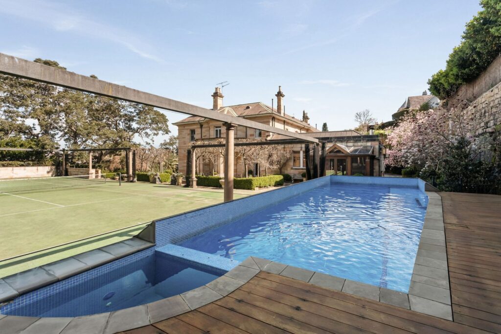 the bachelor mansion sydney pool and tennis court