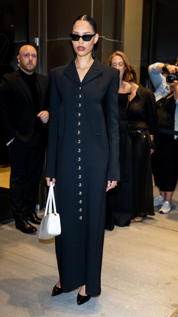 Nara Smith, seen at fashion week, is pushing back on being identified with the trad wife trend 