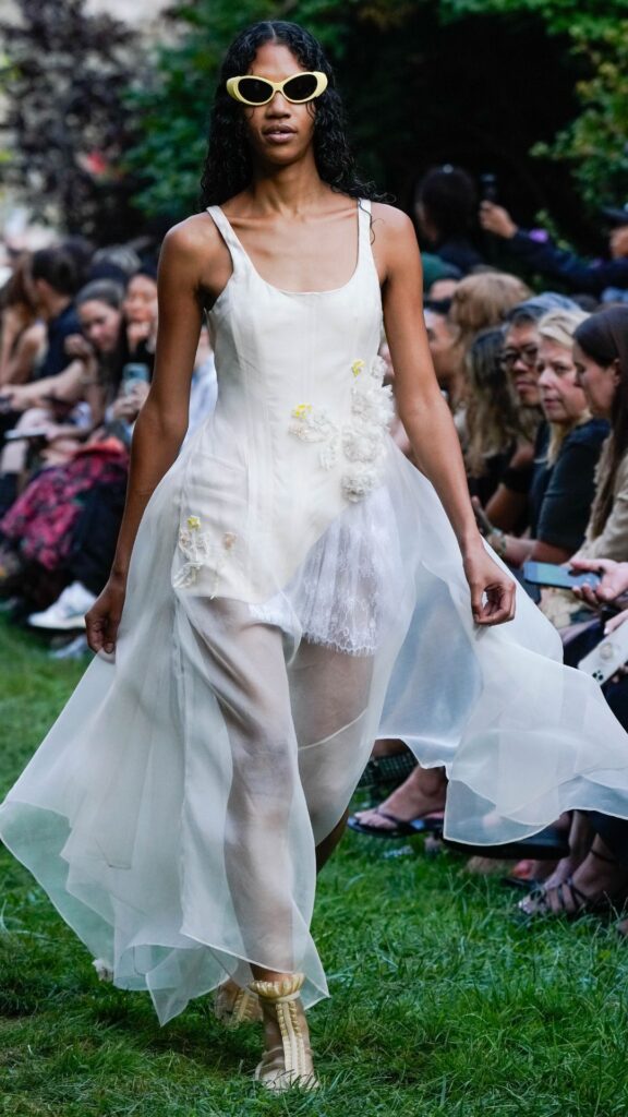 Model on the runway at Collina Strada RTW Spring 2025 as part of New York Ready to Wear Fashion Week held at the Marble Cemetery on September 6, 2024 in New York, New York. (