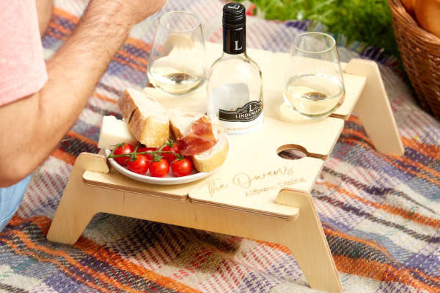 A personalised mini picnic table wine caddy is a great addition to any wine and outdoor lovers collection.