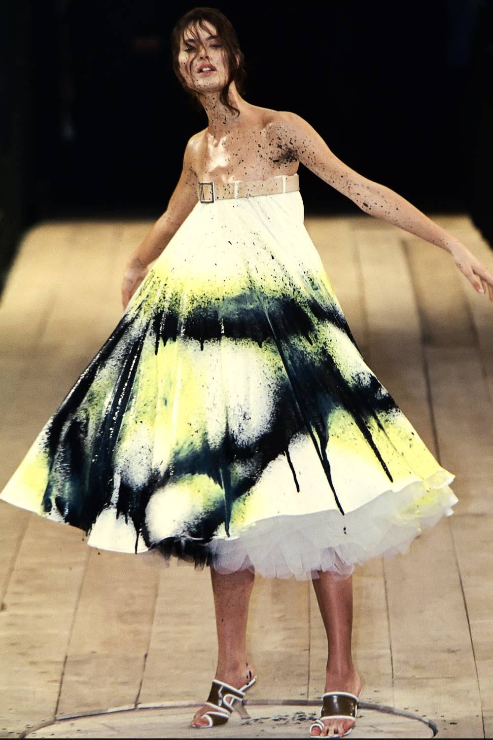 shalom harlow spray painted dress