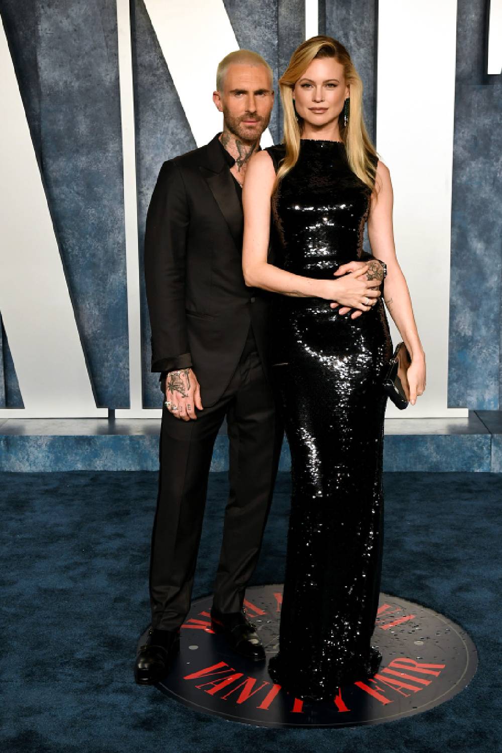 Adam Levine and Behati Prinsloo attend the Vanity Fair Oscars Party.