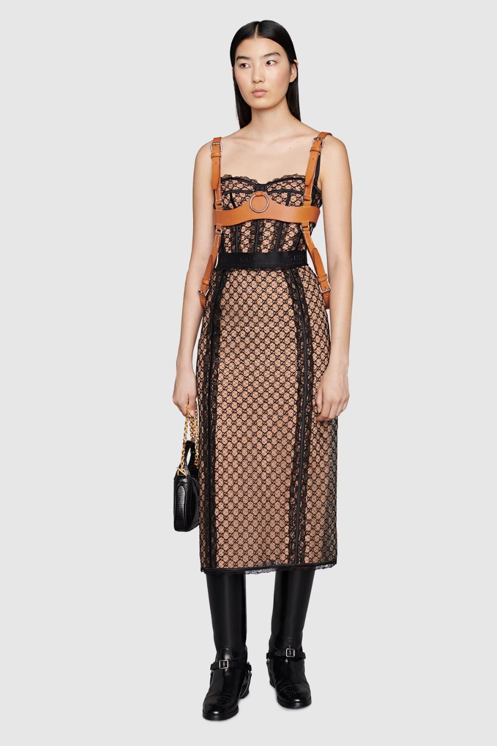 Gucci GG Net Skirt With Lace Trims.