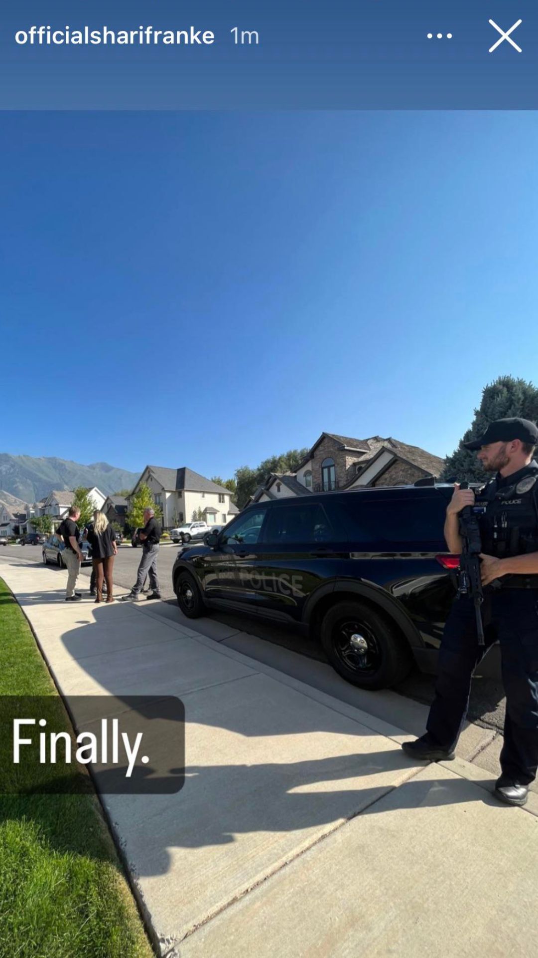 Shari Franke's Instagram post about the arrest, with the word "Finally".