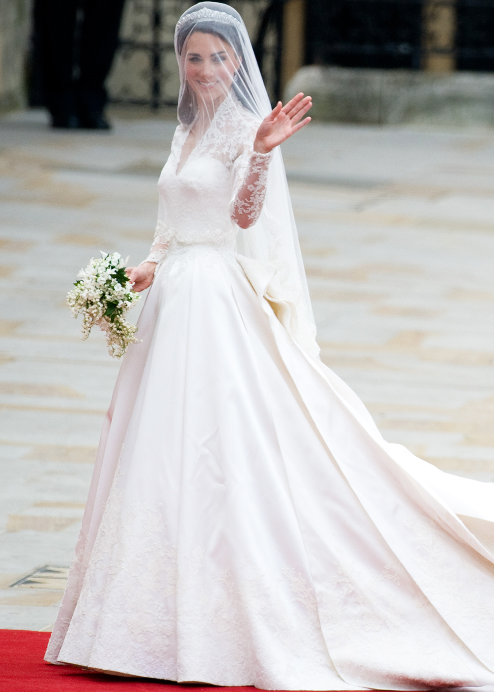 Kate Middleton in her iconic Alexander McQueen wedding dress.