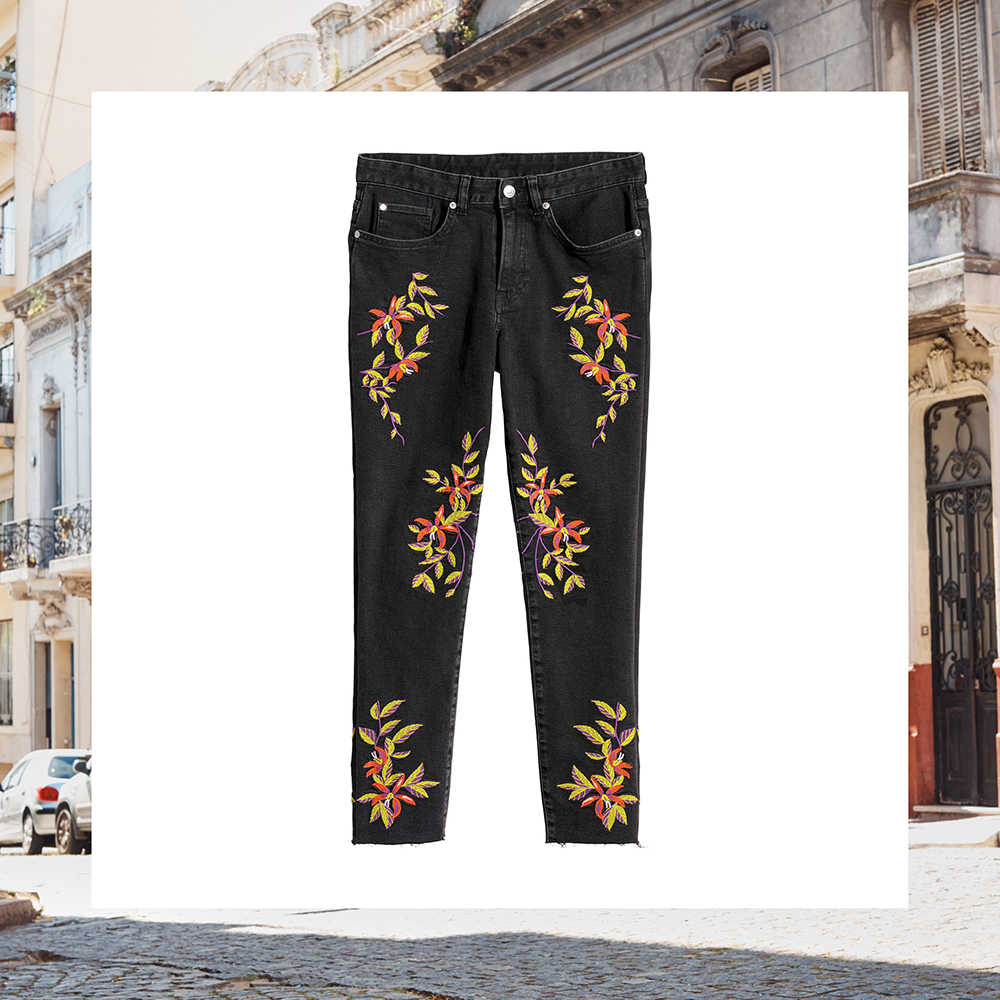 H&M embellished floral black jeans