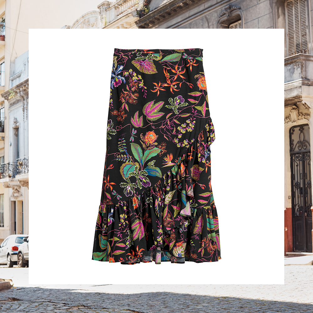 H&M black floral midi skirt