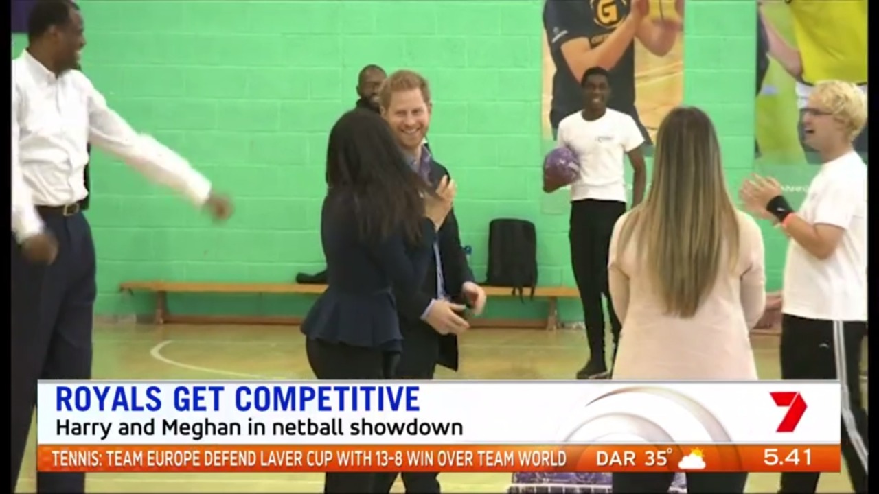 Meghan and Harry get competitive on netball court
