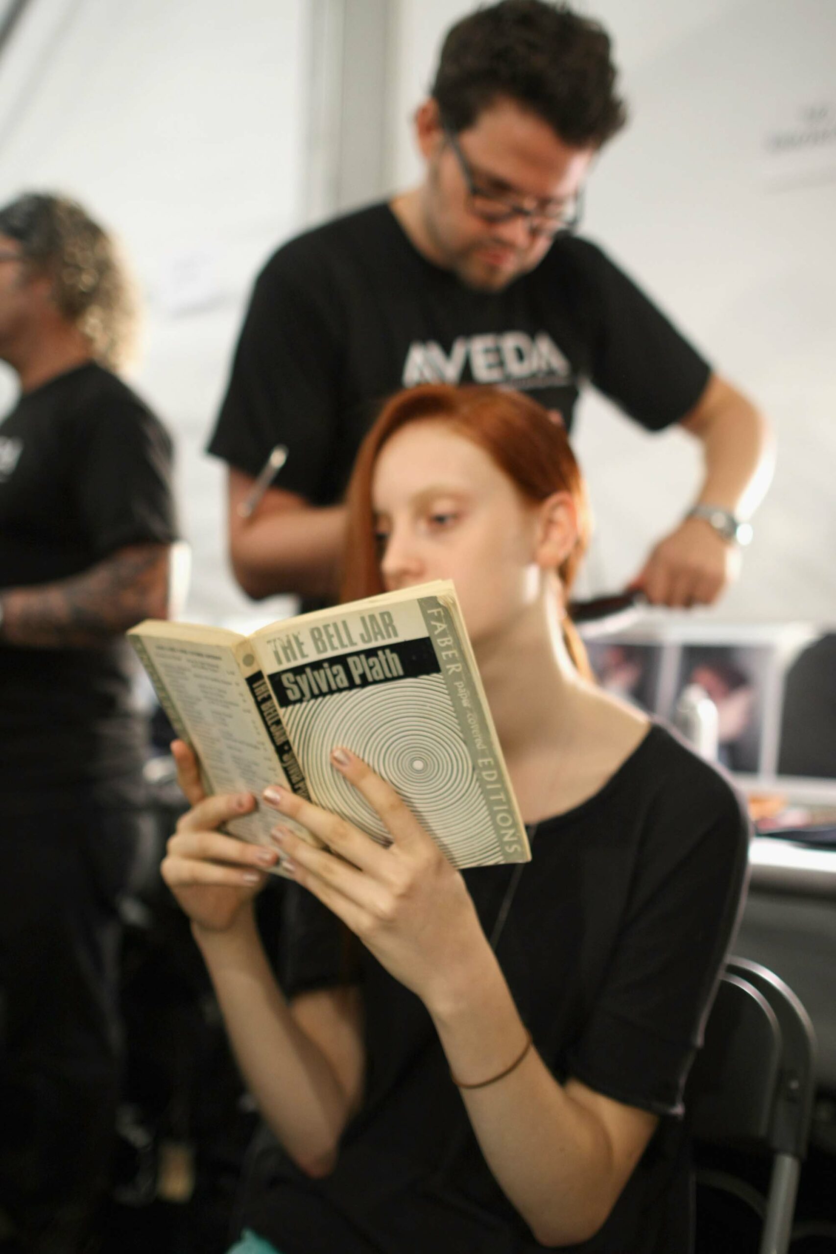 Model reading a book