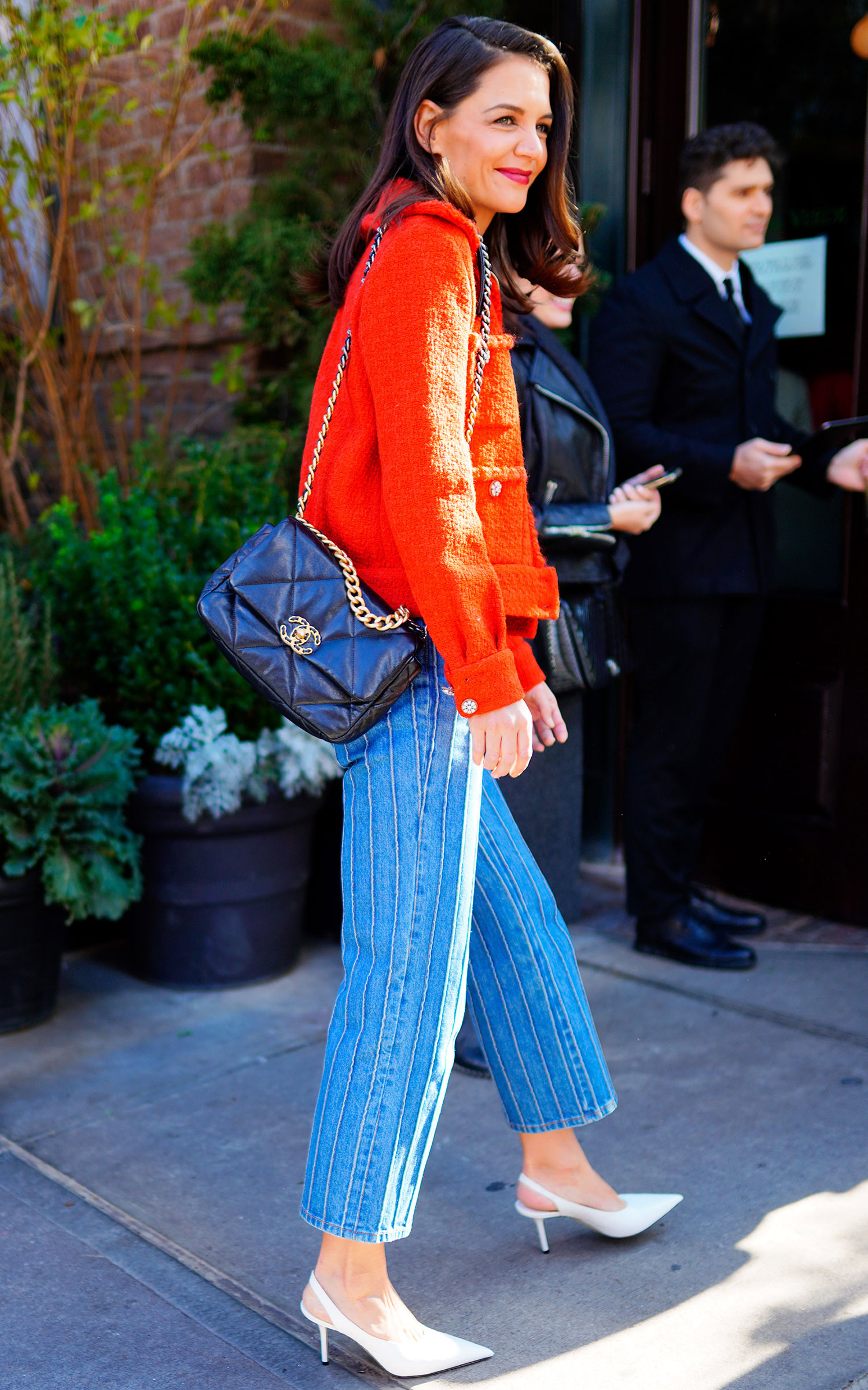 Katie Holmes Chanel Pinstripe Jeans