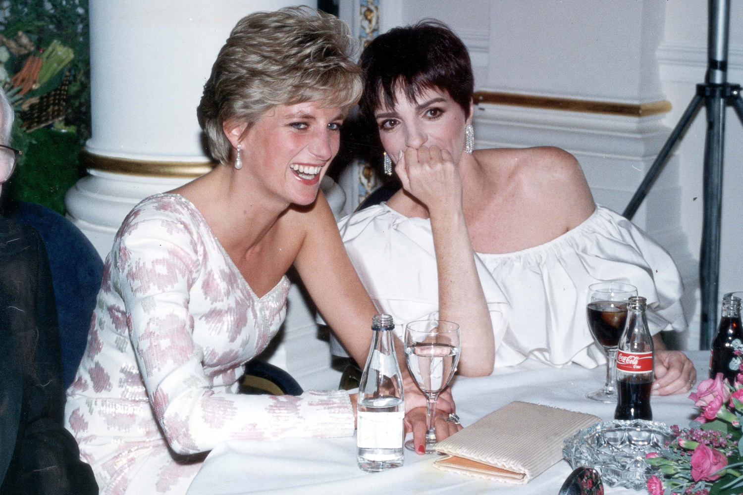 Princess Diana shares a laugh with American performer Liza Minnelli at a party following a charity film premiere in London ton September 20, 1991.