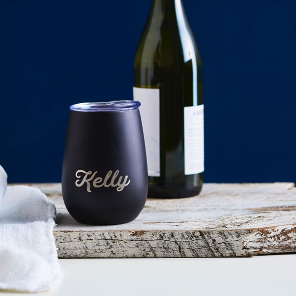 A Lottie & Liv Personalised Engraved Reusable Wine Sippy Cup.