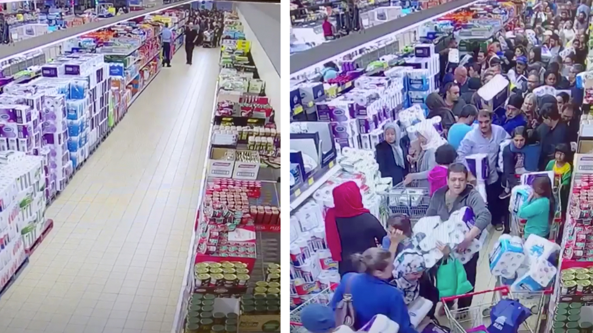 CCTV: Influx of shoppers rush for toilet paper right after store opens