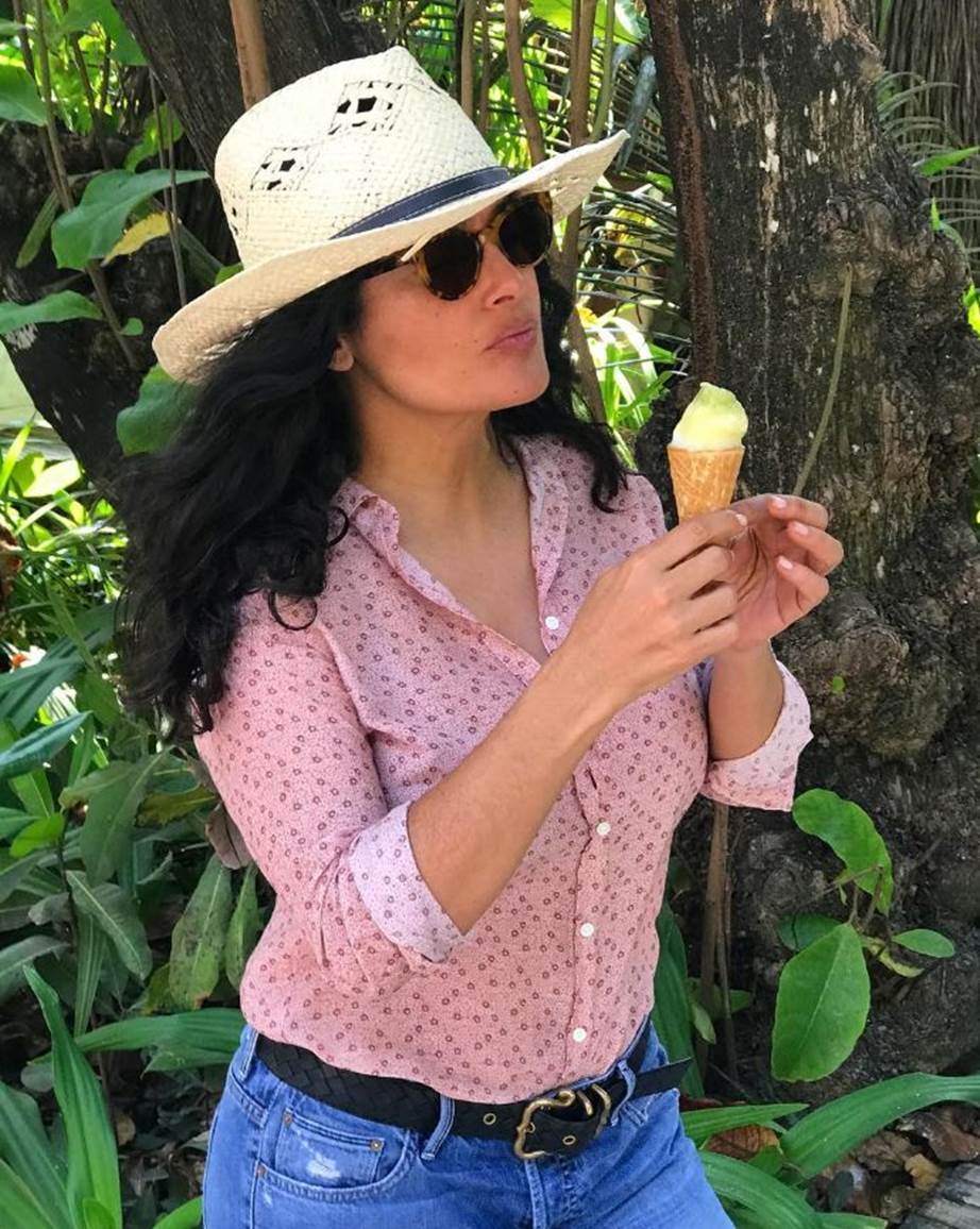 Salma Hayek eating ice cream