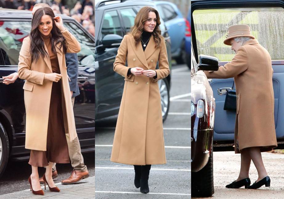 Meghan Markle, Kate Middleton and Queen Elizabeth all wearing shades of brown in January 2020