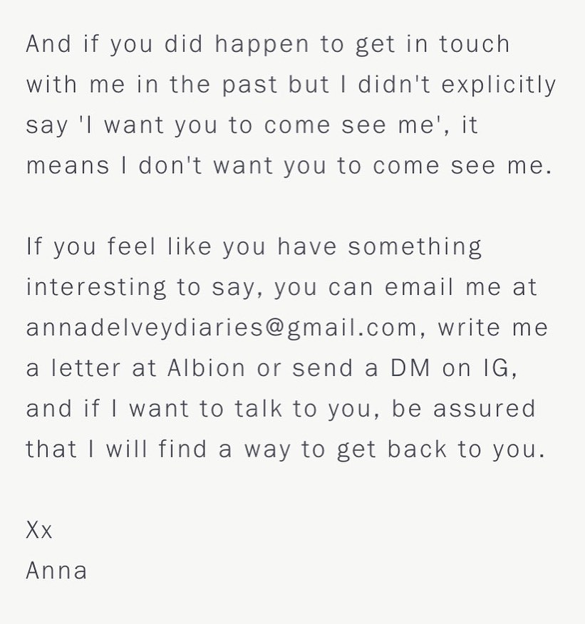 Anna Delvey message