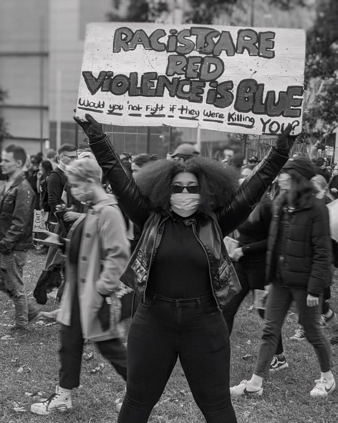 Black woman protesting at the Black Lives Matter protest in Sydney