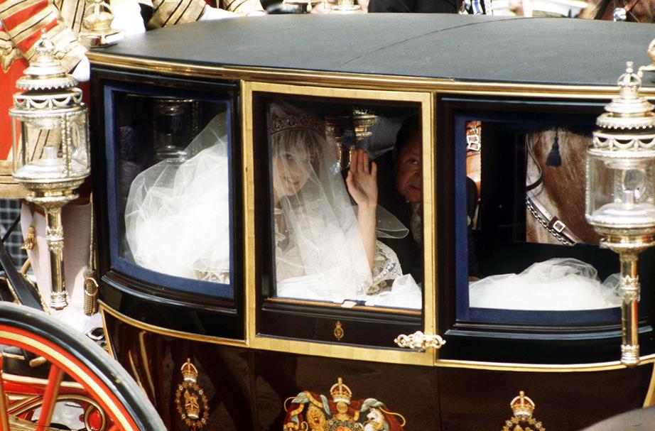 Princess Diana in the carriage on her wedding day