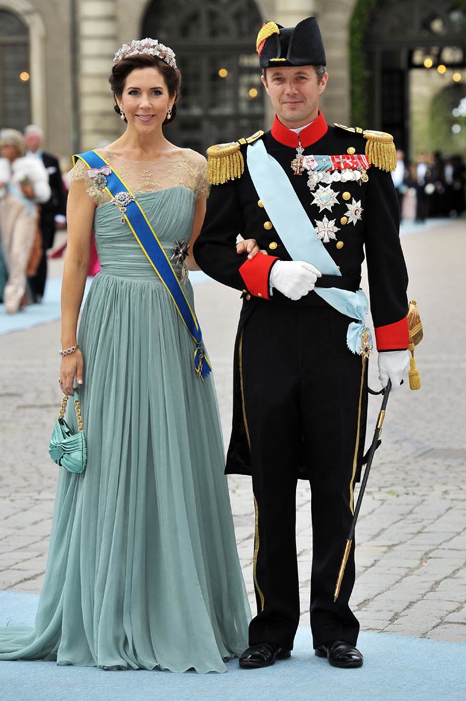 In the Danish Ruby Parure at the wedding of Crown Princess Victoria of Sweden.