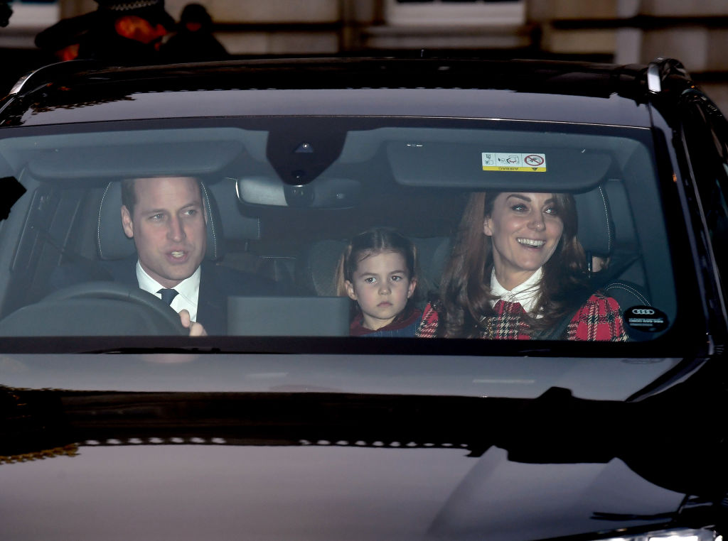 Prince William, Duke of Cambridge, Princess Charlotte and Catherine, Duchess of Cambridge attend Christmas Lunch at Buckingham Palace, 2019