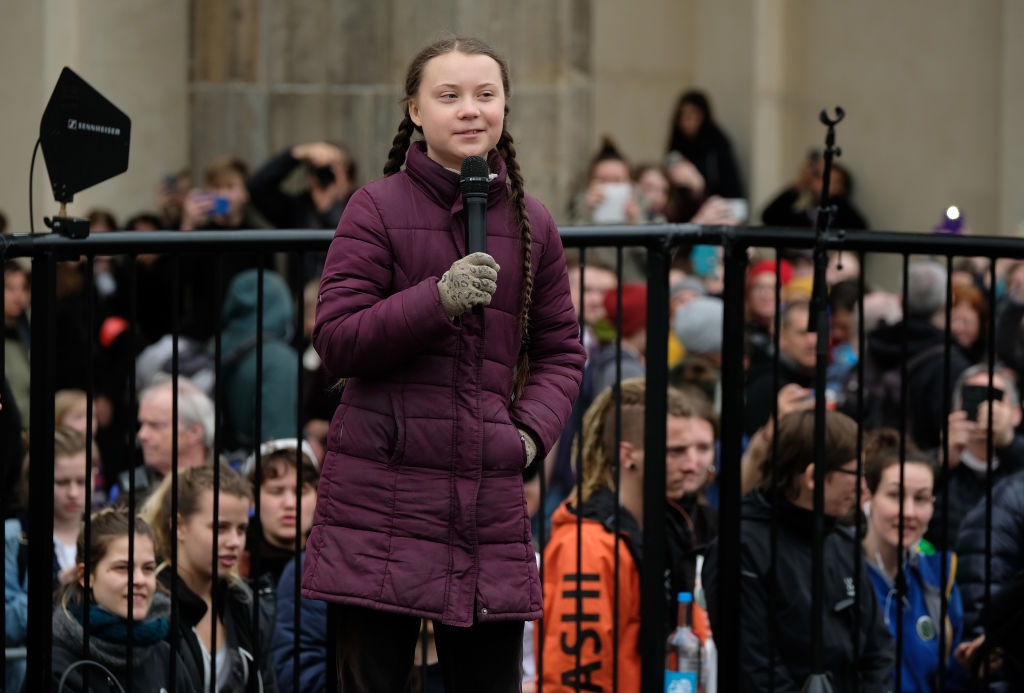 climate activist Greta Thunberg speaks at a Fridays for Future protest